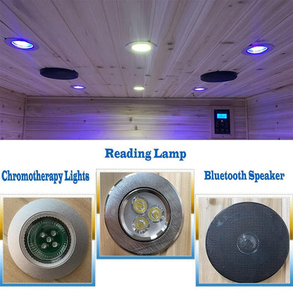 4‑Person Outdoor Infrared Hemlock Sauna with Bluetooth Speakers & LED Lighting