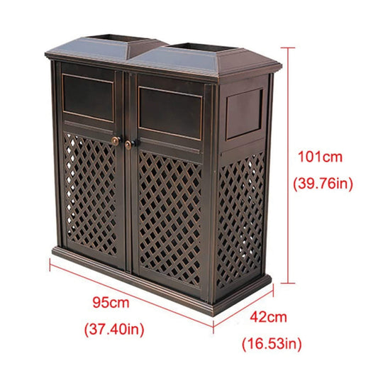 40″ Outdoor Double-Bucket Cast Aluminum Commercial Trash Can with Ashtray