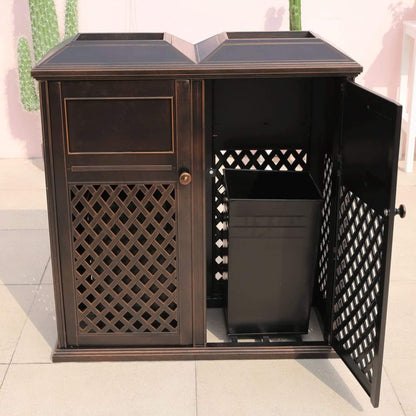 40″ Outdoor Double-Bucket Cast Aluminum Commercial Trash Can with Ashtray