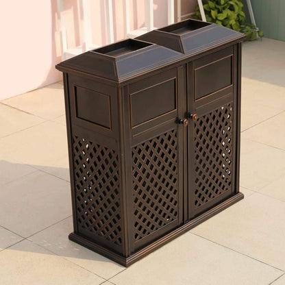 40″ Outdoor Double-Bucket Cast Aluminum Commercial Trash Can with Ashtray