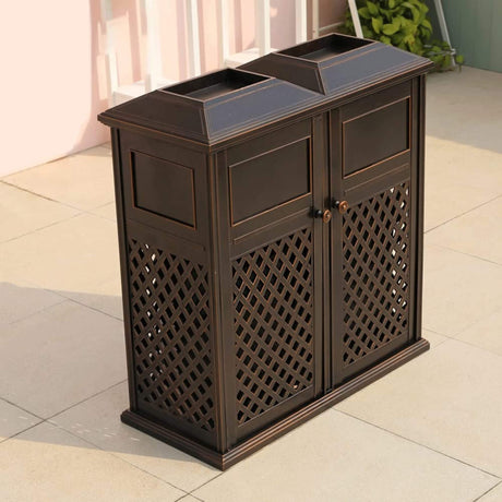 40″ Outdoor Double-Bucket Cast Aluminum Commercial Trash Can with Ashtray