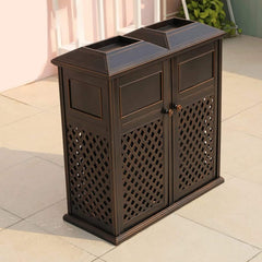 40″ Outdoor Double-Bucket Cast Aluminum Commercial Trash Can with Ashtray