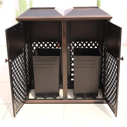 40″ Outdoor Double-Bucket Cast Aluminum Commercial Trash Can with Ashtray