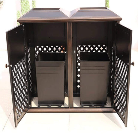 40″ Outdoor Double-Bucket Cast Aluminum Commercial Trash Can with Ashtray