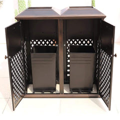 40″ Outdoor Double-Bucket Cast Aluminum Commercial Trash Can with Ashtray