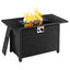 Black fire pit table with flames on a white background