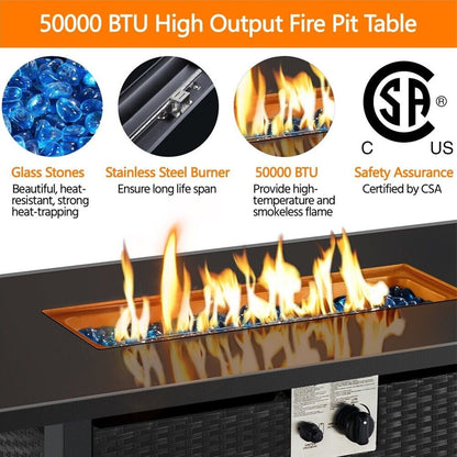 43″ Outdoor Patio Propane Gas Fire Pit Table – 50,000 BTU, Tempered Glass Top & CSA Certified