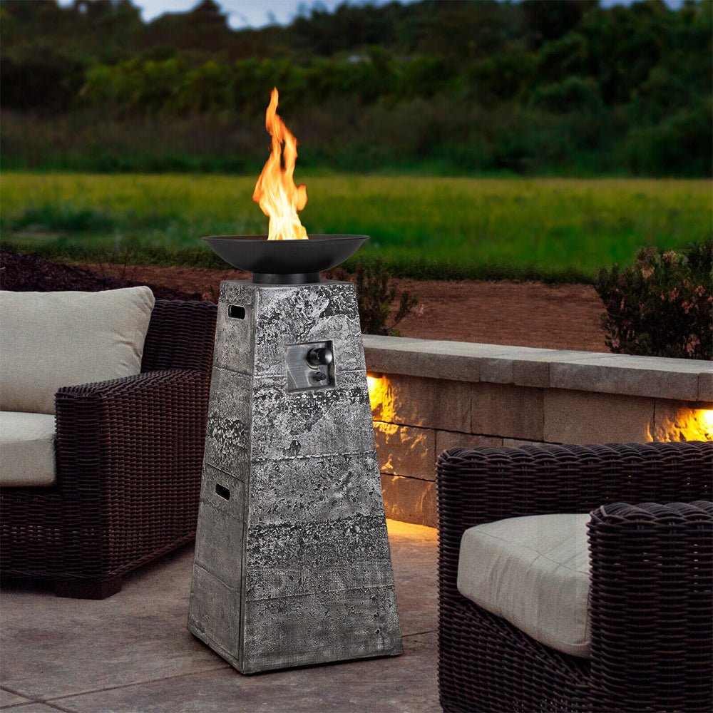 48″ Outdoor Propane Fire Bowl Column with Cover & Lava Rocks