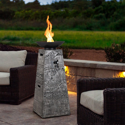 48″ Outdoor Propane Fire Bowl Column with Cover & Lava Rocks