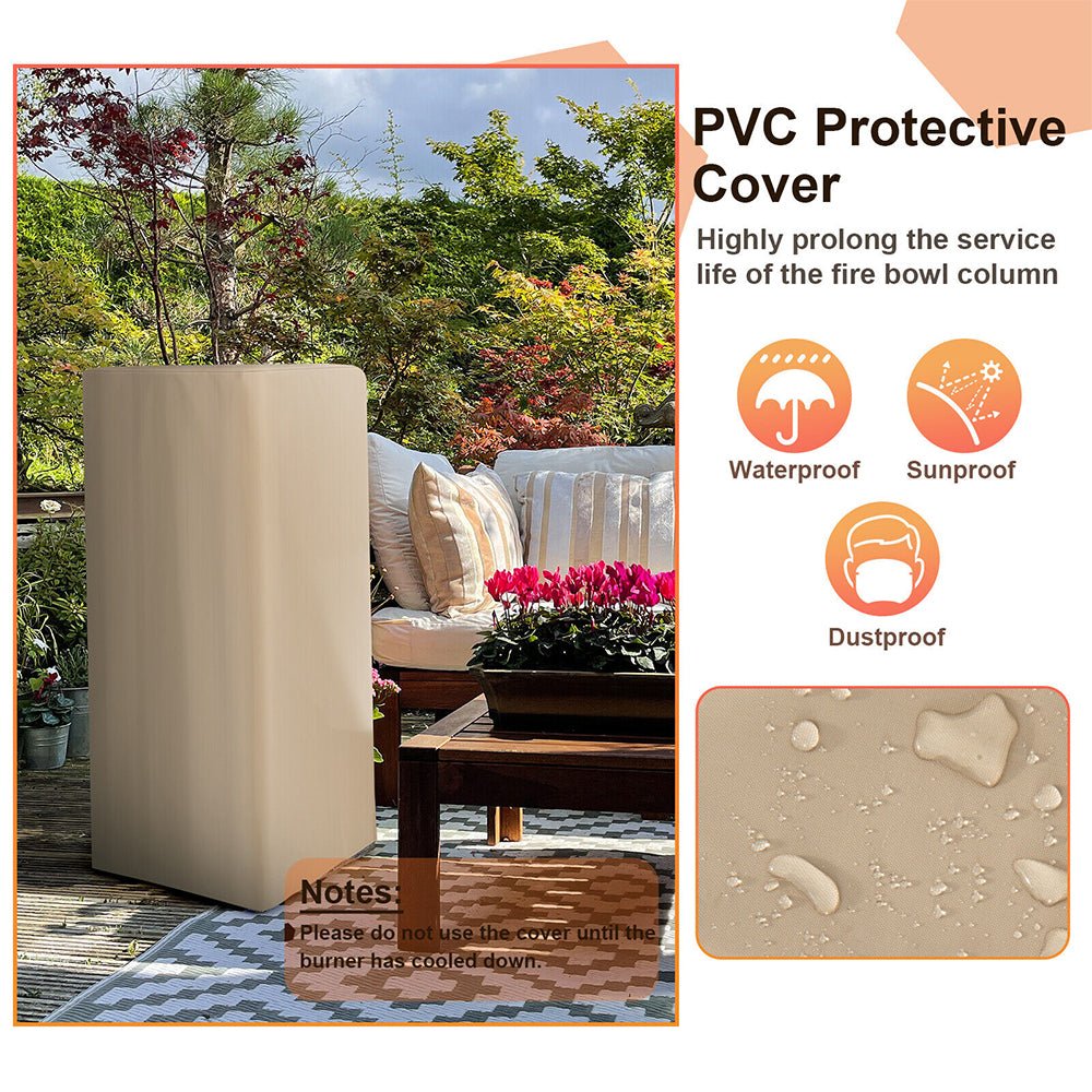 48″ Outdoor Propane Fire Bowl Column with Cover & Lava Rocks