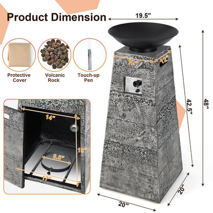 48″ Outdoor Propane Fire Bowl Column with Cover & Lava Rocks