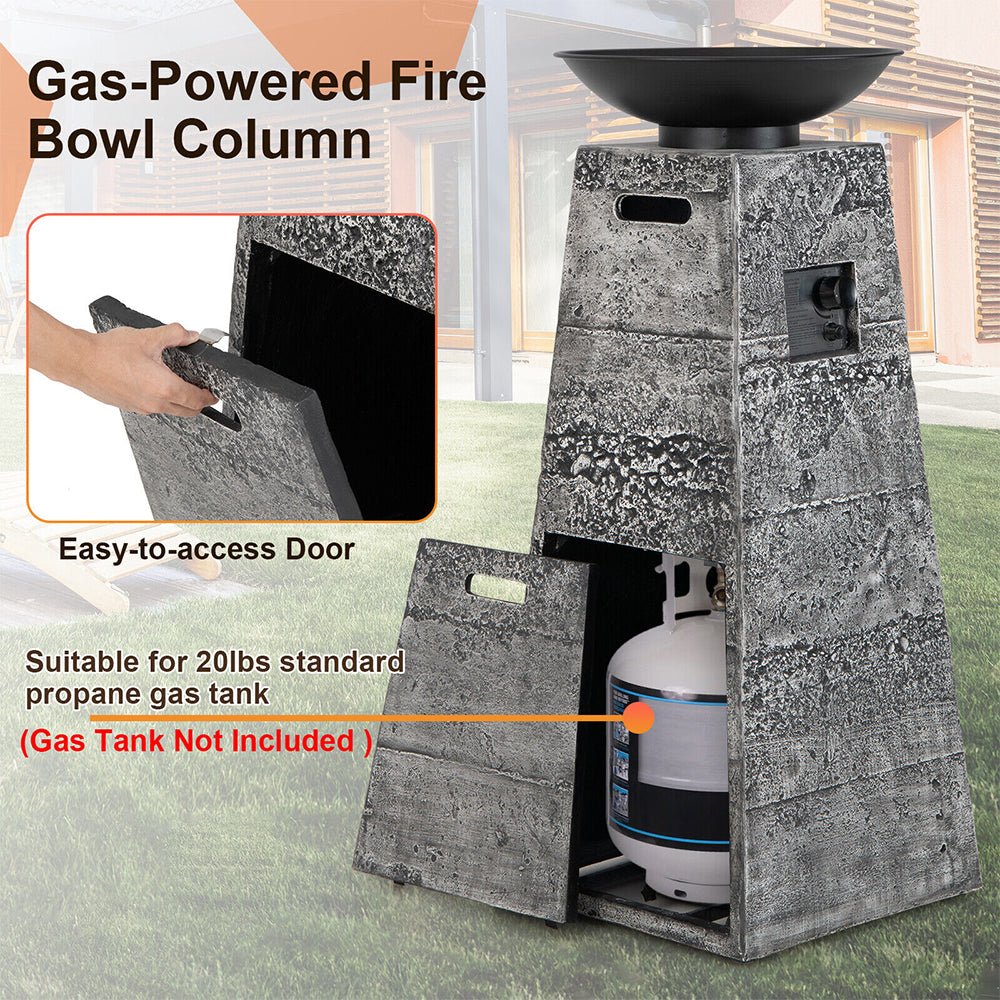 48″ Outdoor Propane Fire Bowl Column with Cover & Lava Rocks