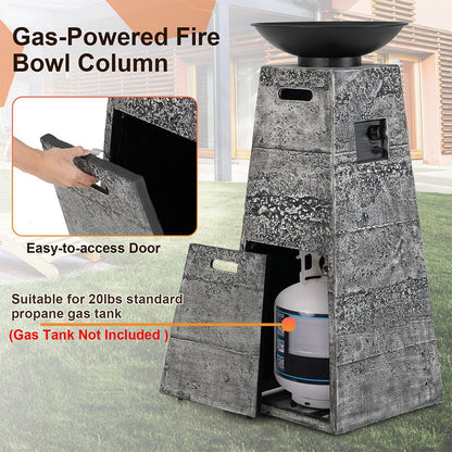 48″ Outdoor Propane Fire Bowl Column with Cover & Lava Rocks