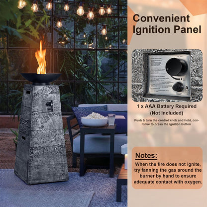 48″ Outdoor Propane Fire Bowl Column with Cover & Lava Rocks