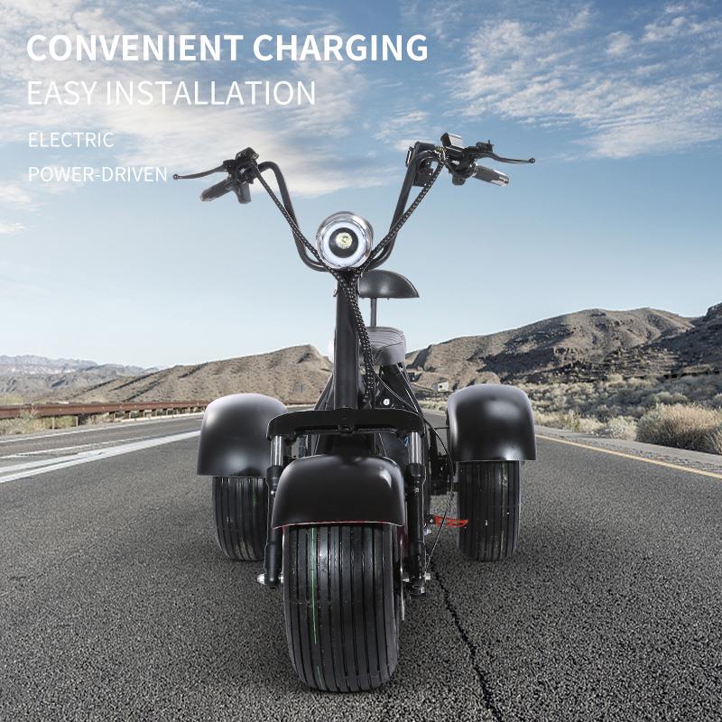 "SoverSky T7.0 electric trike scooter on city street with fat tires"  

