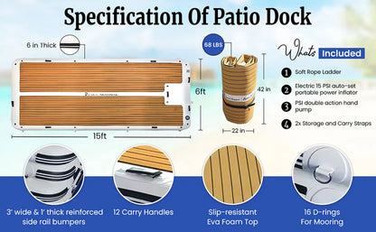 Island Hopper Elite Class Patio Dock 15' x 6' Floating Platform
