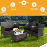 Outdoor patio furniture set with a table and chairs on grass, featuring durability and comfort features.