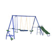 Children's playground set with swing, slide, and ladder on a white background