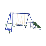 Children's playground set with swing, slide, and ladder on a white background