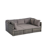 Gray outdoor sofa with cushions on a white background