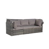 Gray outdoor sofa with wicker frame on a white background