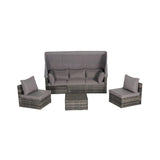 Outdoor furniture set with gray cushions on a white background