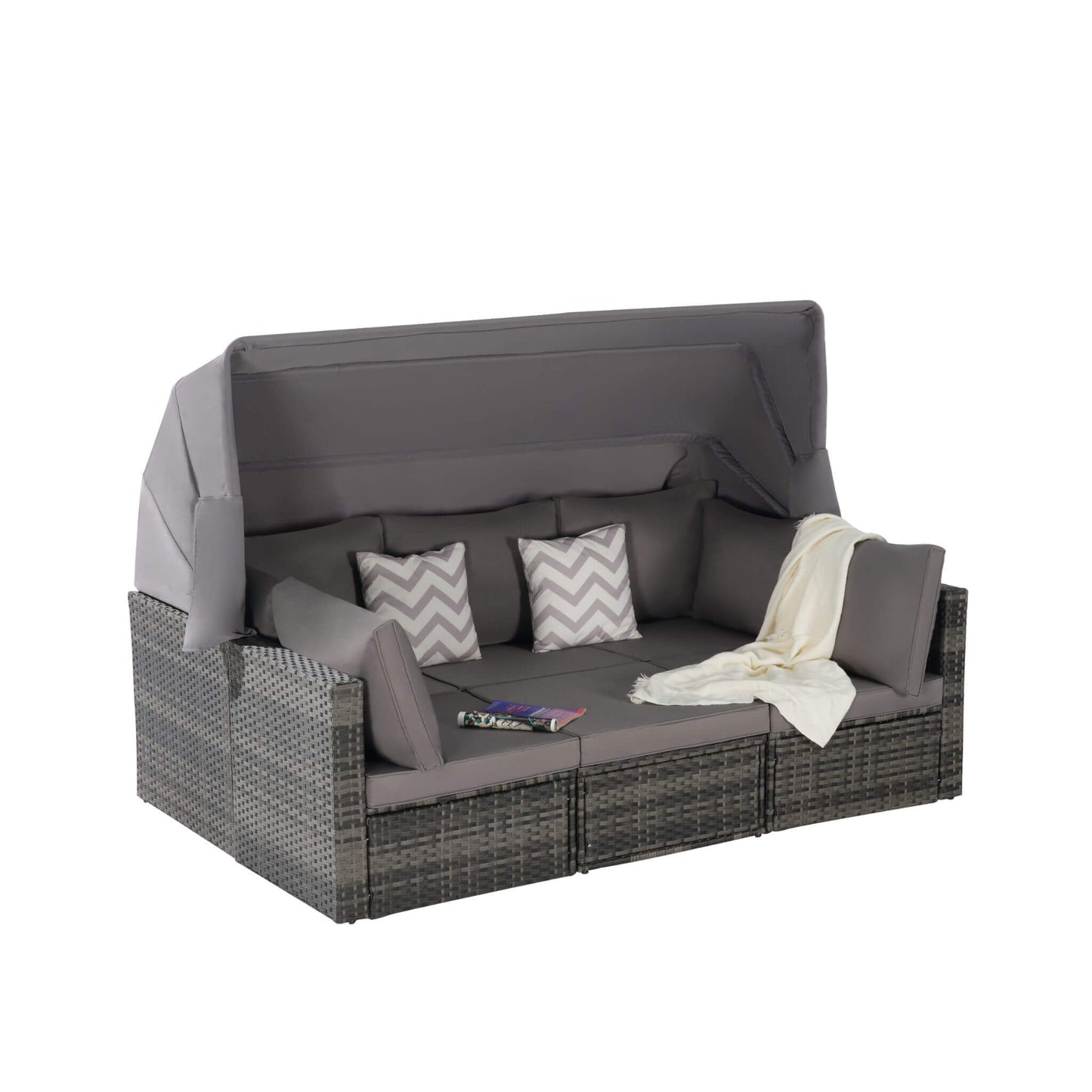 5‑Piece Outdoor Patio Wicker Daybed Set with Retractable Canopy