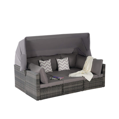 5‑Piece Outdoor Patio Wicker Daybed Set with Retractable Canopy