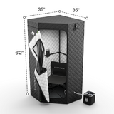 Sauna with dimensions labeled on a white background