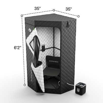 Sauna with dimensions labeled on a white background