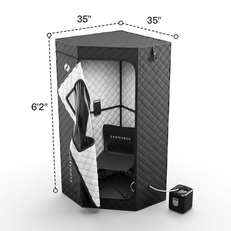Sauna with dimensions labeled on a white background