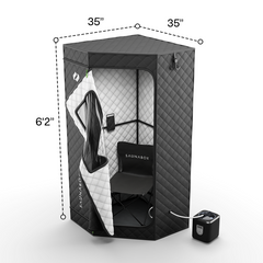 Sauna with dimensions labeled on a white background