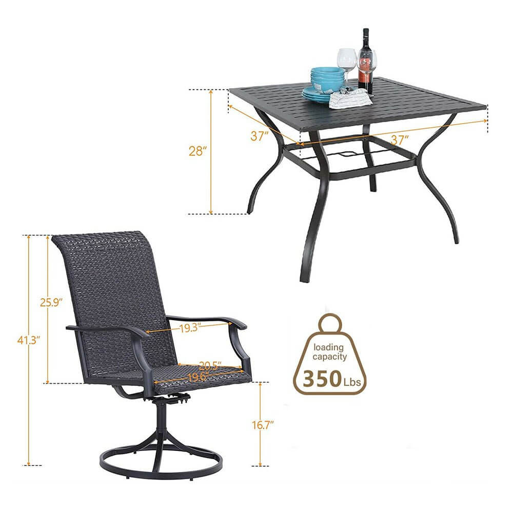5‑Piece Outdoor Patio Rattan Dining Set with Swivel Armchairs