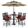 6‑Piece Outdoor Patio Bar Set with Dining Table, Umbrella, and Swivel Bar Stools (umbrella base not included)