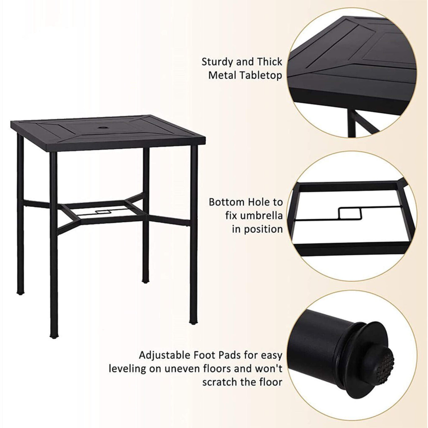 6‑Piece Outdoor Patio Bar Set with Dining Table, Umbrella, and Swivel Bar Stools (umbrella base not included)