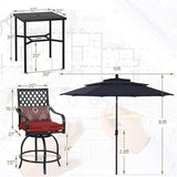 6‑Piece Outdoor Patio Bar Set with Dining Table, Umbrella, and Swivel Bar Stools (umbrella base not included)