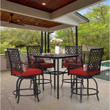 6‑Piece Outdoor Patio Bar Set with Dining Table, Umbrella, and Swivel Bar Stools (umbrella base not included)