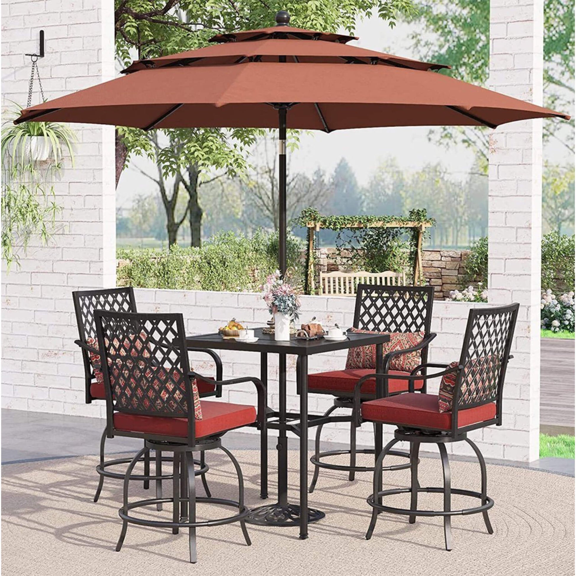 6 piece patio dining set with umbrella 6‑Piece Patio Bar Set with Swivel Stools & Umbrella – Metal & Textilene – The Prime Pinnacle