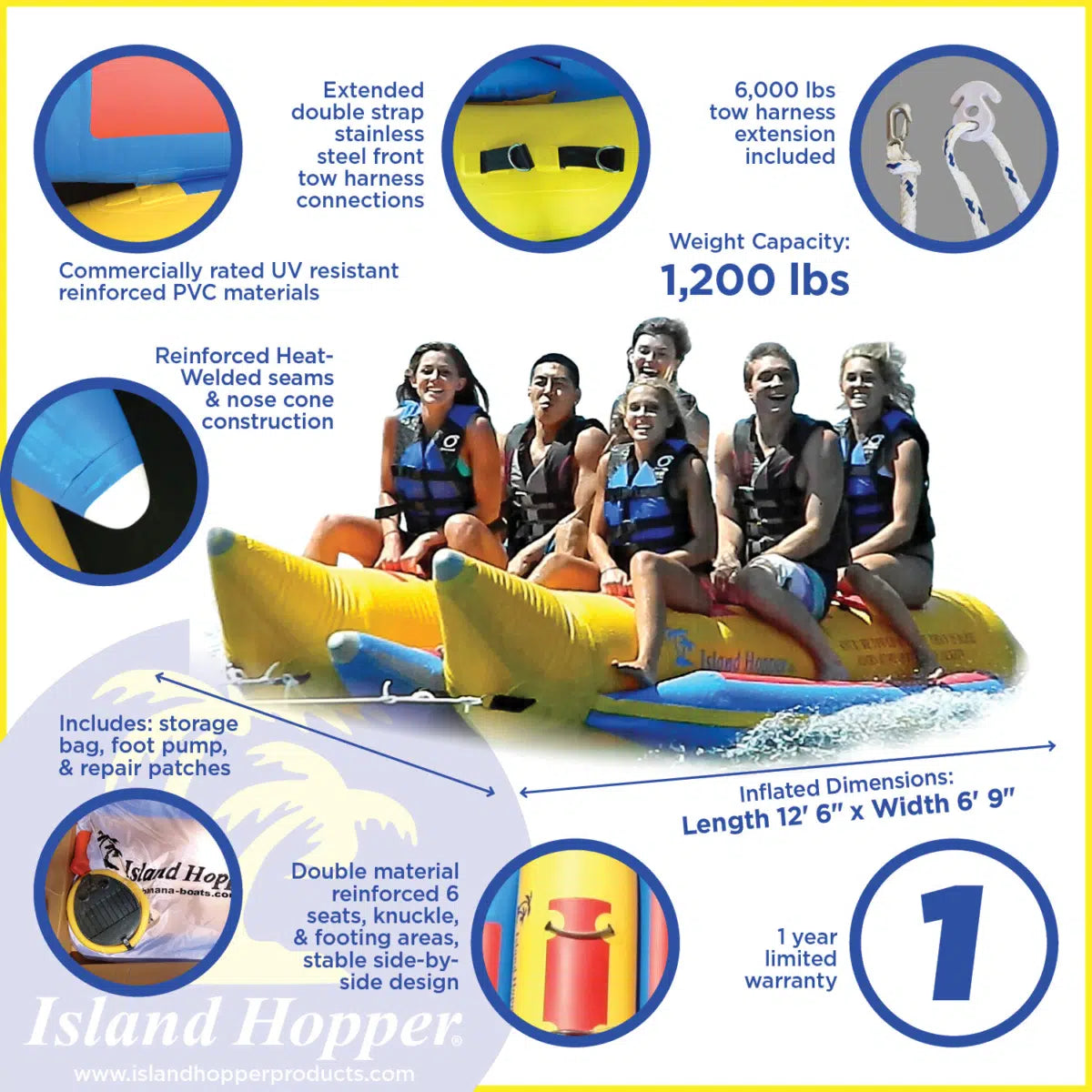 Island Hopper 6 Person Elite Class Side-by-Side Banana Boat Towable Tube