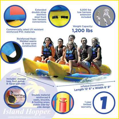 Island Hopper 6 Person Elite Class Side-by-Side Banana Boat Towable Tube