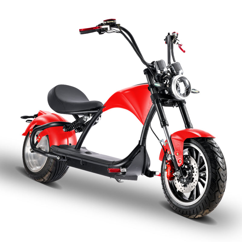 SoverSky M3 fat tire chopper tackling light off-road trail in red