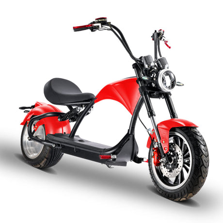 SoverSky M3 fat tire chopper tackling light off-road trail in red