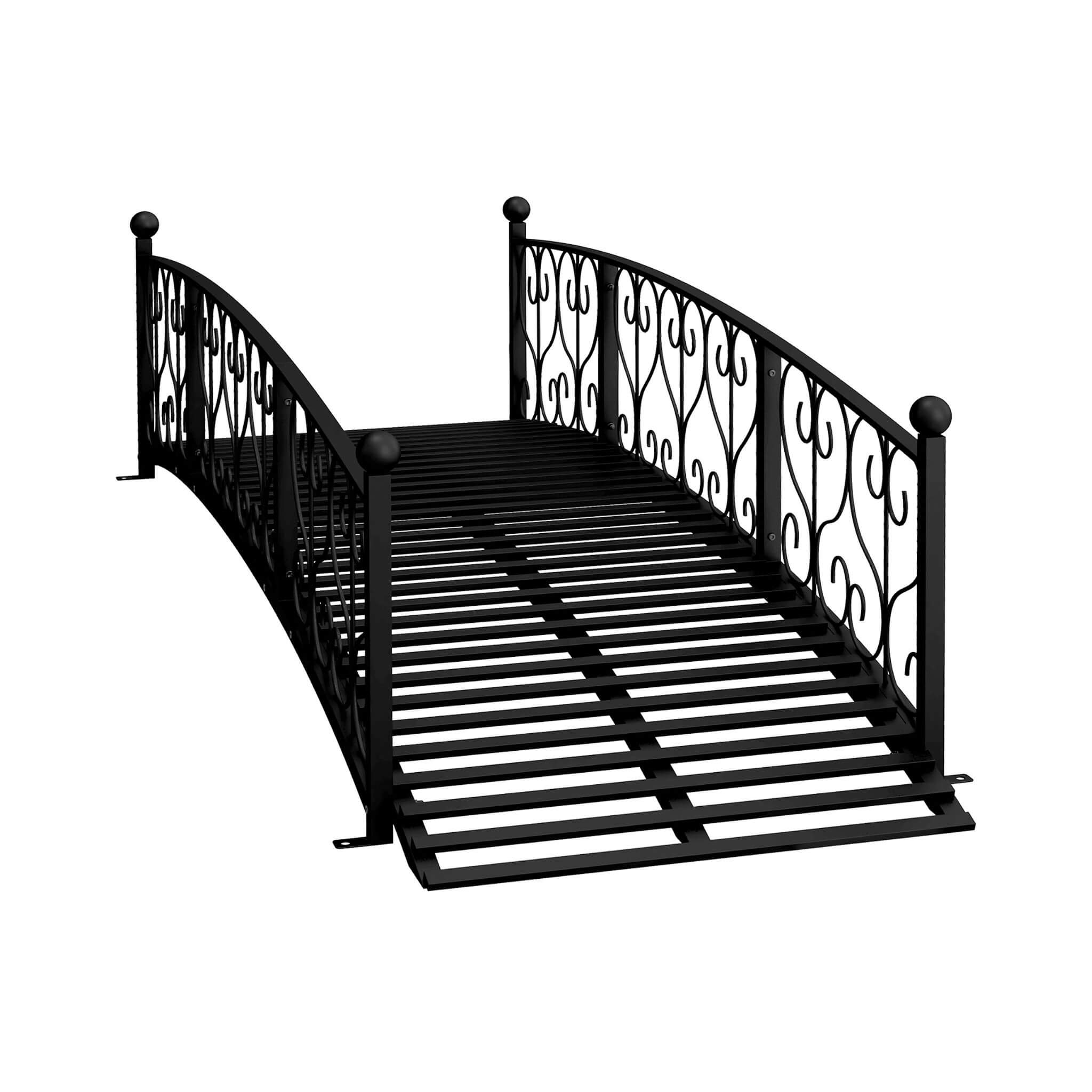 7FT Decorative Metal Arch Footbridge Garden Bridge With Safety Siderails - Thumbnail 3