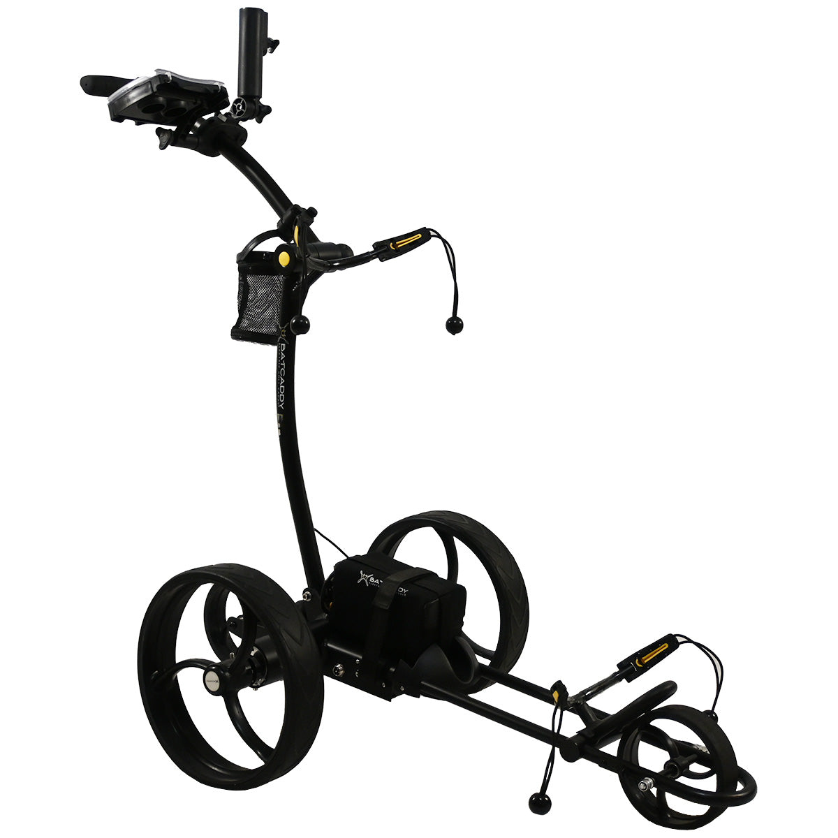 Black golf push cart on a white background