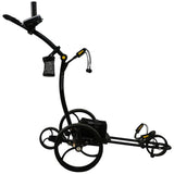 Black and yellow golf trolley on a white background