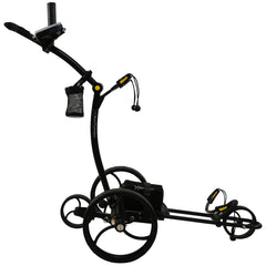 Black and yellow golf trolley on a white background