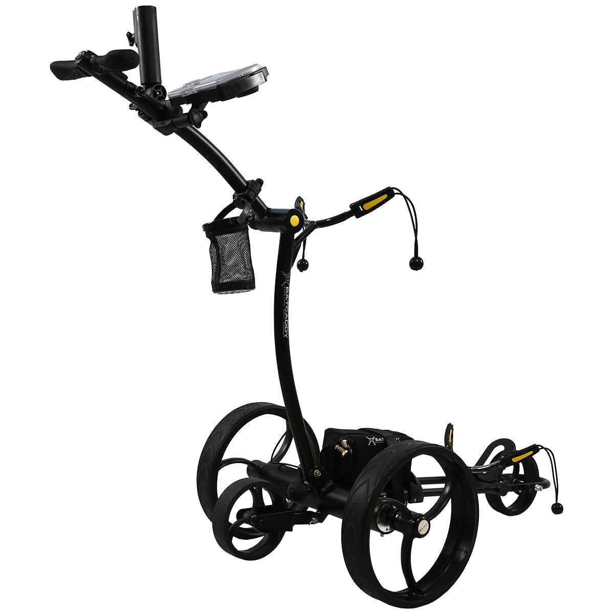 Black golf push cart on a white background