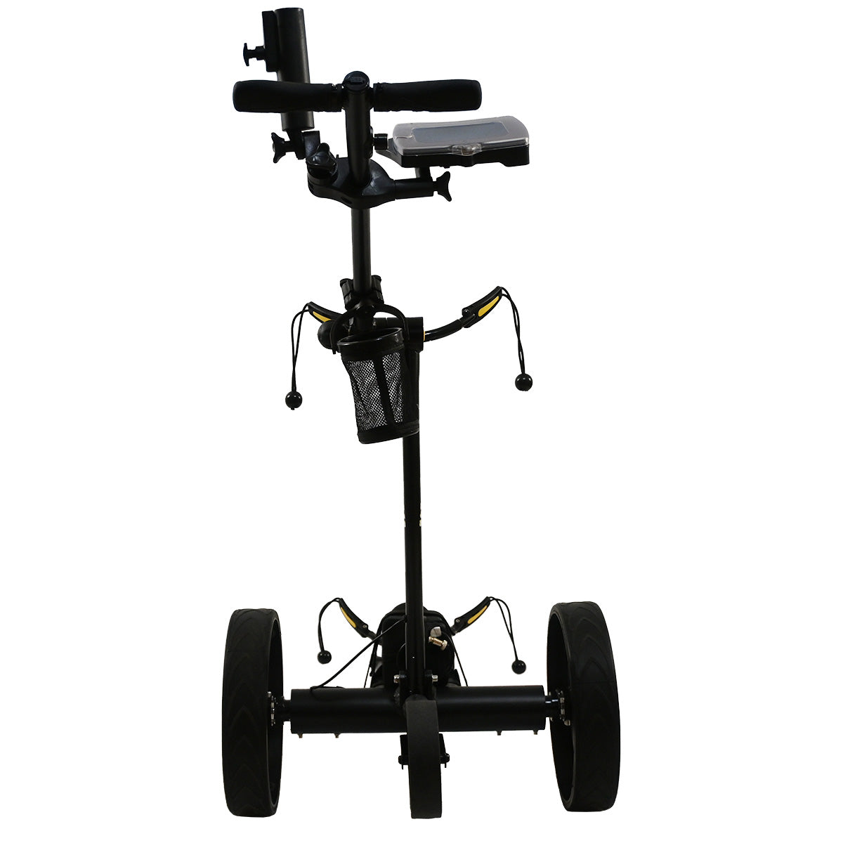 Black golf push cart on a white background
