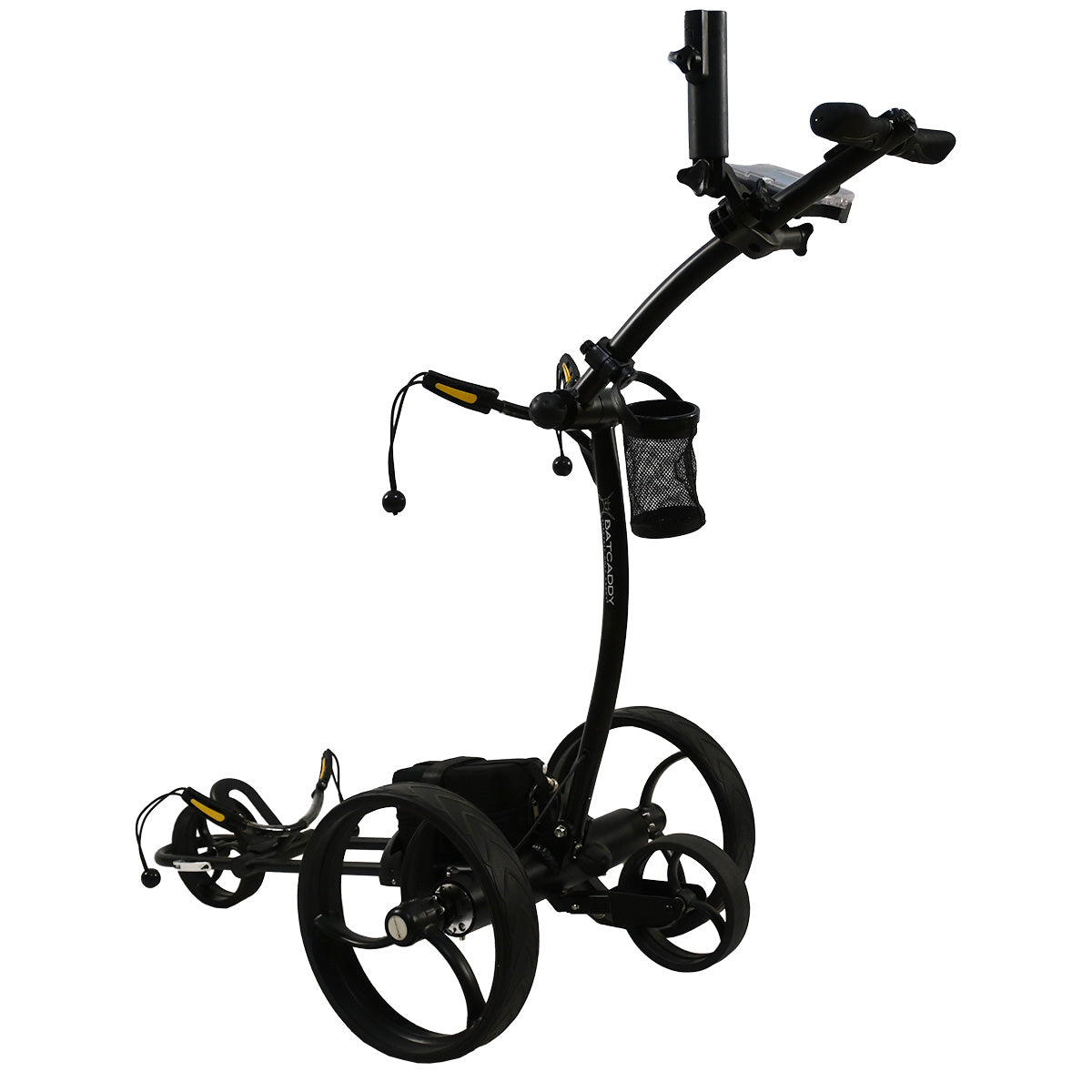 Black golf push cart on a white background