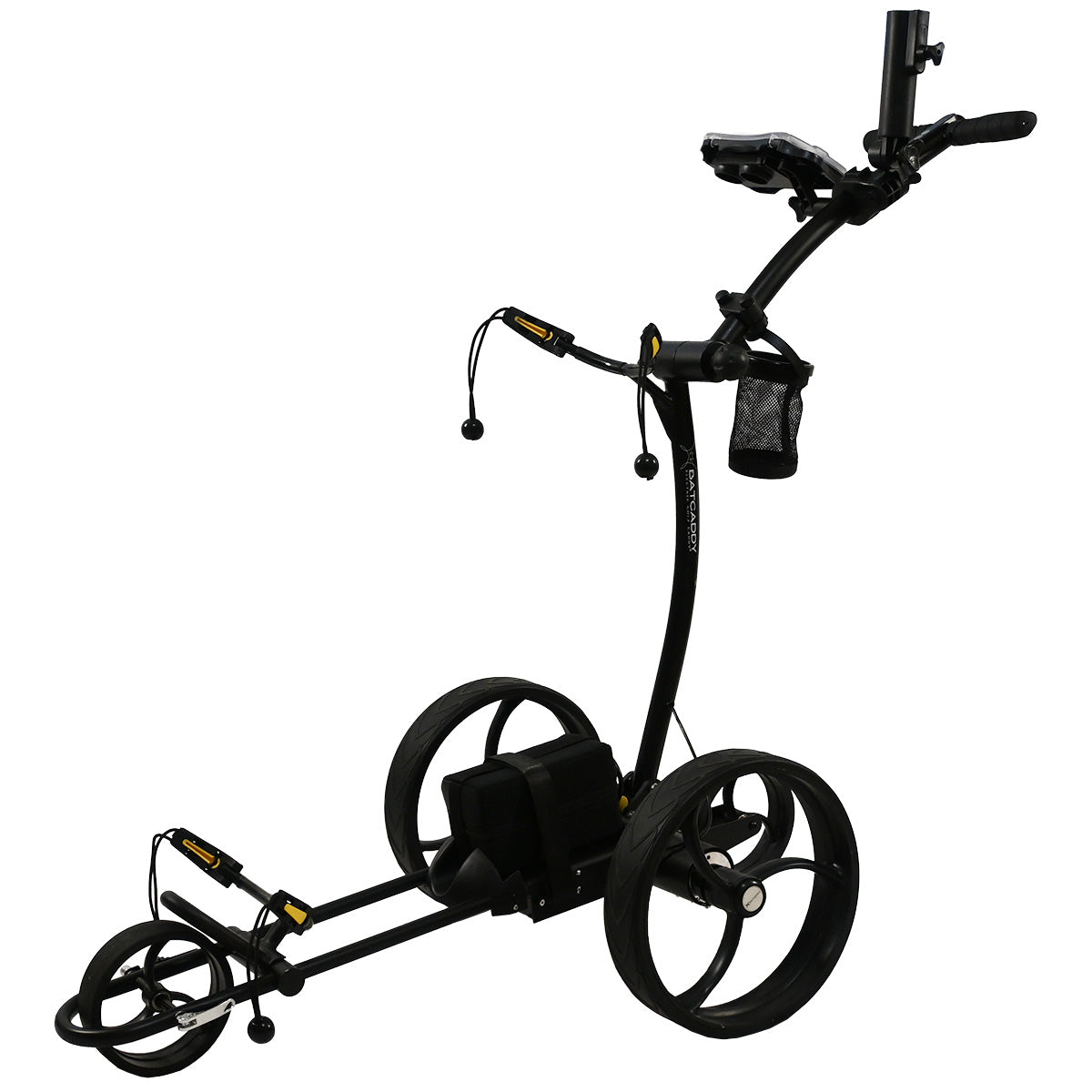 Black golf push cart on a white background